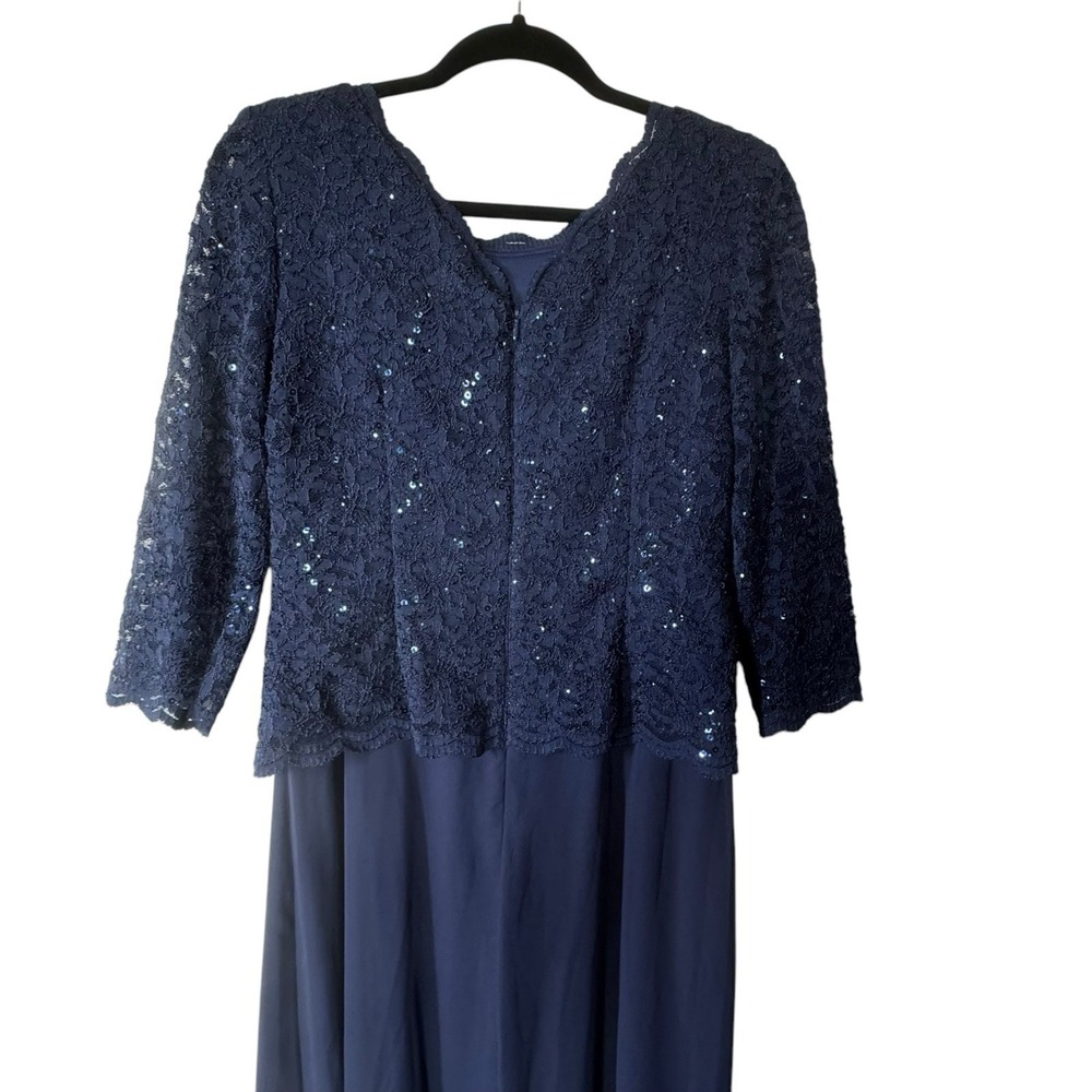 Alex Evenings Dress Womens 8 Maxi Sequin Embellished Wedding Evening Event Blue - Picture 4 of 9